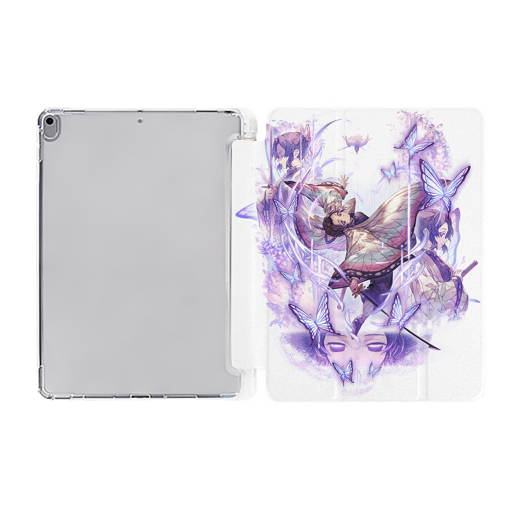 （画像用） 鬼滅の刃（きめつのやいば）蟲柱-胡蝶 しのぶ／こちょう しのぶ Kochou Shinobu IPad ケース ペン収納付き 三つ折りスタンド PUレザー×シリコン 対応機種9.5/10.5/10.9インチ